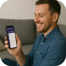 Ein Mann guckt auf seinem Smartphone in das Händler-Portal von Pay with ME.